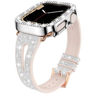 goton bling band + case for apple watch bands 45mm 44mm 41mm 40mm 38mm series 8 7 se 6 5 4 3 2 1, women glitter silicone thin strap + bumper cover for iwatch accessories 41 mm silver