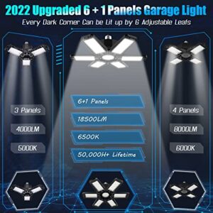 LED Garage Light - 2PACK 185W Garage Light with 6+1 Adjustable Panel and 18500LM LED Garage Ceiling Lights, Compatible with E26/E27 Base for Garage, Warehouse, Shop, Basement, Barn, Storage Room