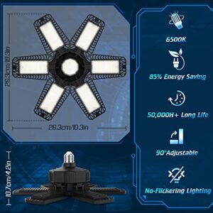 LED Garage Light - 2PACK 185W Garage Light with 6+1 Adjustable Panel and 18500LM LED Garage Ceiling Lights, Compatible with E26/E27 Base for Garage, Warehouse, Shop, Basement, Barn, Storage Room