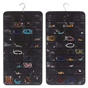 2 pack hanging jewelry organizer with 80 pockets jewelry storage for earrings necklace bracelet ring accessory, black