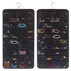 2 Pack Hanging Jewelry Organizer with 80 Pockets Jewelry Storage for Earrings Necklace Bracelet Ring Accessory, Black