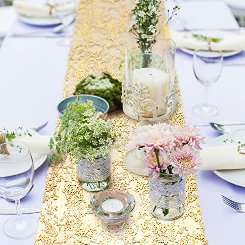 Metallic Gold Thin Table Runner with Scissors and Soft Ruler Glitter Gold Table Runners Gold Table Decor Gold Fabric Sequin Table Runners for Wedding Birthday Party Decoration (11 Inch x 99 Feet)