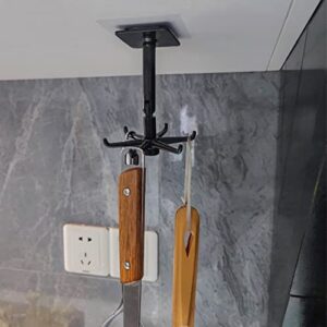KOHAND 6 Pack Self Adhesive Utensil Holder, 360 Degrees Rotating Hook Self-Adhesive Vertical Flip Hook, Kitchen Utensil Hanger with 6 Hooks, Hanging Utensil Holder for Bathroom Kitchen Cabinet, Black