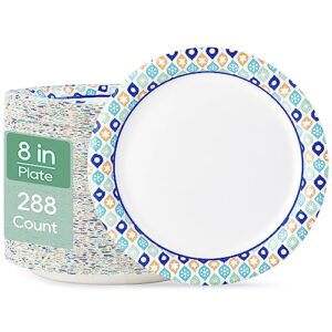 muchii 8.375 inch disposable paper plates, 288 count paper plates, soak-proof disposable paper plates for daily use, cut-proof holiday paper plates for family gatherings, parties picnic and so on.