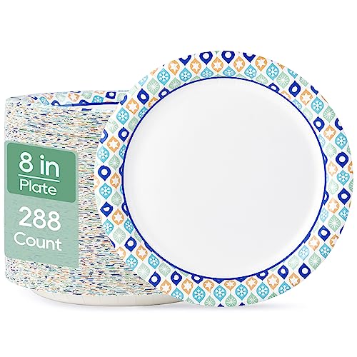 MUCHII 8.375 Inch Disposable Paper Plates, 288 Count Paper Plates, Soak-Proof Disposable Paper Plates for Daily Use, Cut-Proof Holiday Paper Plates for Family Gatherings, Parties Picnic And So On.