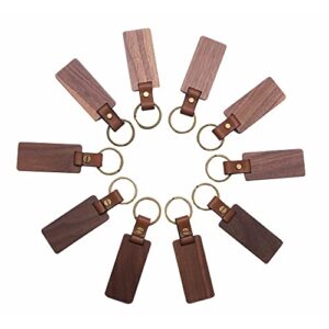 povokici 10 pack blank wood keychain, rectangle walnut keychains with leather strap, personalized key tags for diy car ornament gift, key ring gift craft for birthday, engraving gift