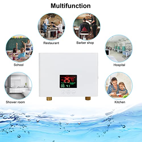 Tankless Water Heater Electric, Mini Instant Hot Water Heater with Remote Control, Constant Thermostatic Heating System with Digital Display for Kitchen Washing Sink 3000W 110V (White)