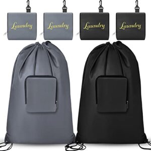 4 pcs travel laundry bag, large dirty laundry clothes bag with hook and drawstring for traveling suitcase, expandable and portable dirty clothes storage bag for travel, camping, gym, dorm (black&grey)