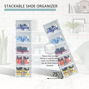Hrrsaki 12 Pack Size 13 Shoe Storage Boxes, Shoe Boxes Clear Plastic Stackable, Shoe Organizer Boxes with Front Opening Lids, Ventilation and Dust-proof, Shoe Container Boxes for Closet, Bedroom, Bathroom