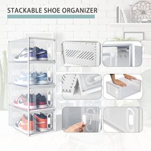 Hrrsaki 12 Pack Size 13 Shoe Storage Boxes, Shoe Boxes Clear Plastic Stackable, Shoe Organizer Boxes with Front Opening Lids, Ventilation and Dust-proof, Shoe Container Boxes for Closet, Bedroom, Bathroom