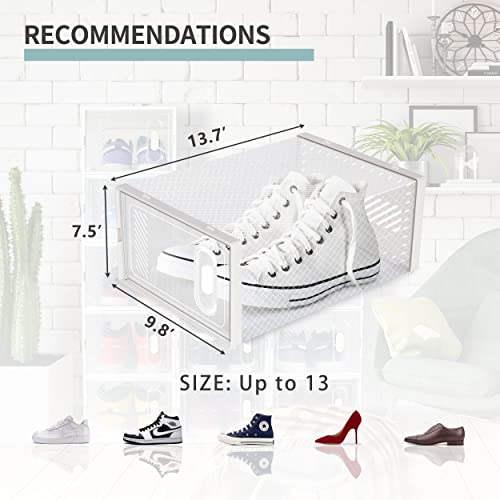 Hrrsaki 12 Pack Size 13 Shoe Storage Boxes, Shoe Boxes Clear Plastic Stackable, Shoe Organizer Boxes with Front Opening Lids, Ventilation and Dust-proof, Shoe Container Boxes for Closet, Bedroom, Bathroom