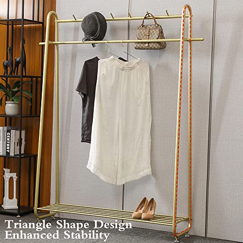 BOTAOYIYI Gold Clothing Rack 47.7 Inch L, Gold Metal Clothes Rack Garment Stand Modern Retail Heavy Duty For Boutique Store Or Bedroom With Coat Hanger And Shoe Display Free Standing