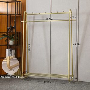 BOTAOYIYI Gold Clothing Rack 47.7 Inch L, Gold Metal Clothes Rack Garment Stand Modern Retail Heavy Duty For Boutique Store Or Bedroom With Coat Hanger And Shoe Display Free Standing