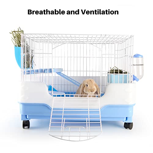 BUCATSTATE Small Animal Cage with Accessories, 25.5 * 17 * 20.8" inch Foldable Rabbit Cage Hutch with Pull Out Tray and Caster Platform for Ferret Chinchilla