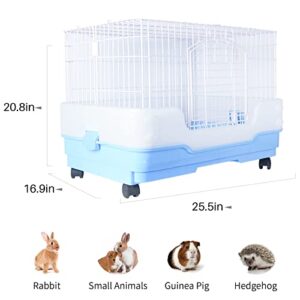 BUCATSTATE Small Animal Cage with Accessories, 25.5 * 17 * 20.8" inch Foldable Rabbit Cage Hutch with Pull Out Tray and Caster Platform for Ferret Chinchilla