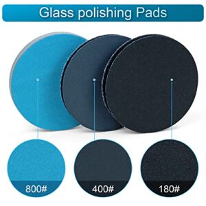 POLIWELL 2 Inch Glass Polishing Kit, 15pcs Car Glass Polish Pad Scratch Removal Kit, Wool Felt Polishing Pads Polishing Sanding Discs with M14 & M6 Drill Adapter for Automotive Polish Glass and Metal