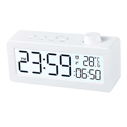 Digital Timer Clock with Temperature - AIMILAR Knob Setting Count Up Countdown Timer with Alarm Clock and Temp White Backlight for Kitchen Cooking Bedroom Kids Student Classroom Office Desktop