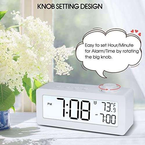 Digital Timer Clock with Temperature - AIMILAR Knob Setting Count Up Countdown Timer with Alarm Clock and Temp White Backlight for Kitchen Cooking Bedroom Kids Student Classroom Office Desktop