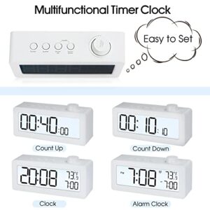 Digital Timer Clock with Temperature - AIMILAR Knob Setting Count Up Countdown Timer with Alarm Clock and Temp White Backlight for Kitchen Cooking Bedroom Kids Student Classroom Office Desktop