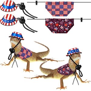 4 Pcs 4th of July Bearded Dragon Hats Lizard Bandanas Lizard Bowler Hat and Scarf, Independence Day Guinea Pig Clothes Independence Day Bearded Dragon Clothes Accessories for Reptile Lizard Gecko