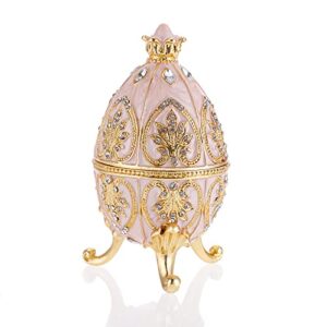 elldoo faberge egg style trinket box, enameled jewelry box unique decorative metal box classic ornaments gift for home decor, beige