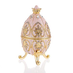 ELLDOO Faberge Egg Style Trinket Box, Enameled Jewelry Box Unique Decorative Metal Box Classic Ornaments Gift for Home Decor, Beige