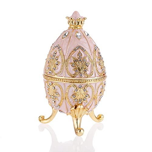 ELLDOO Faberge Egg Style Trinket Box, Enameled Jewelry Box Unique Decorative Metal Box Classic Ornaments Gift for Home Decor, Beige