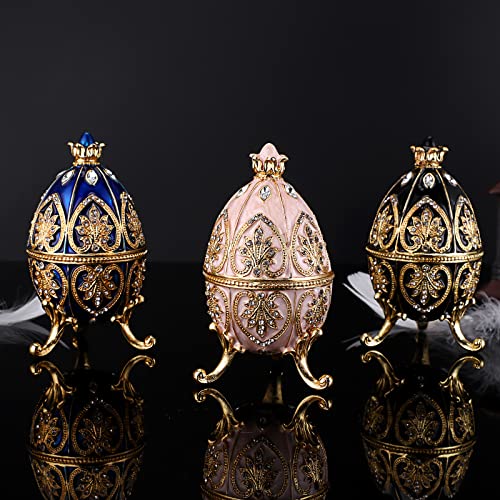 ELLDOO Faberge Egg Style Trinket Box, Enameled Jewelry Box Unique Decorative Metal Box Classic Ornaments Gift for Home Decor, Beige