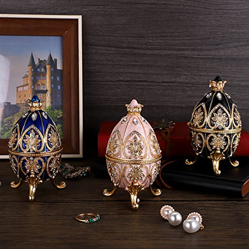 ELLDOO Faberge Egg Style Trinket Box, Enameled Jewelry Box Unique Decorative Metal Box Classic Ornaments Gift for Home Decor, Beige