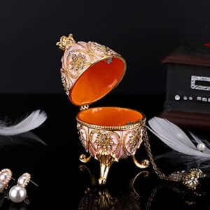 ELLDOO Faberge Egg Style Trinket Box, Enameled Jewelry Box Unique Decorative Metal Box Classic Ornaments Gift for Home Decor, Beige