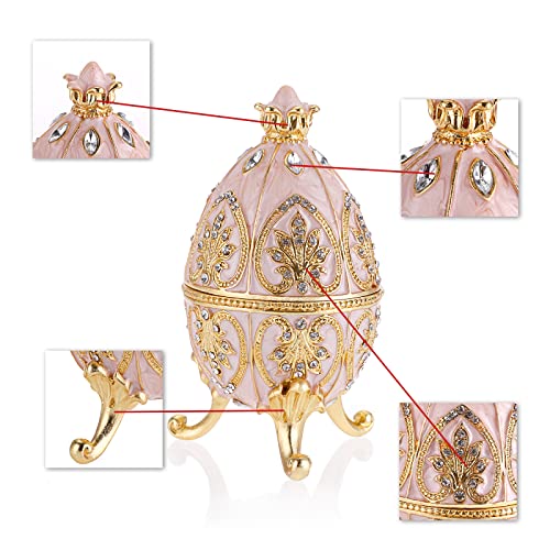 ELLDOO Faberge Egg Style Trinket Box, Enameled Jewelry Box Unique Decorative Metal Box Classic Ornaments Gift for Home Decor, Beige