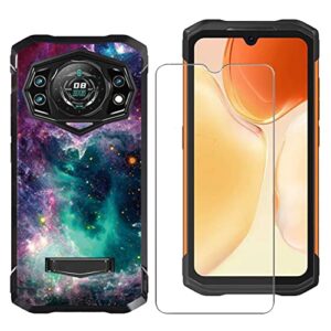 aqgg tempered glass film + cover for doogee s98 [6.30"], 9h hardness screen protector and soft silicone case bumper shell black flexible phone protective tpu cases-starry sky