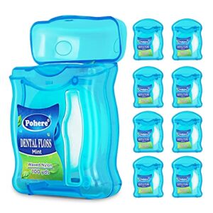 dental floss, refreshing mint flavor, professionally clean dental floss, portable travel case, pack of 8 (800 yds)
