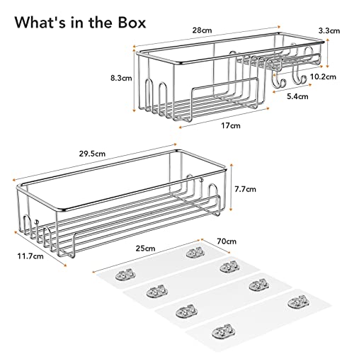 Shower Caddy Rack Organizer Wall Mount, HOMEASY rv Shower Organizer Adhesive No Drilling, 304 Stainless Steel Storage Shower Caddy Shelf with Hooks Soap Dish for Bathroom,Toilet,Kitchen,rv -2 Pack