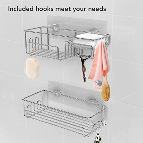 Shower Caddy Rack Organizer Wall Mount, HOMEASY rv Shower Organizer Adhesive No Drilling, 304 Stainless Steel Storage Shower Caddy Shelf with Hooks Soap Dish for Bathroom,Toilet,Kitchen,rv -2 Pack