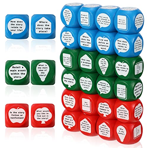 Reading Comprehension Cubes 3 Colored Language Reading Manipulatives Learning Cube Question Dice Tools for Elementary School Classroom Kids Teacher Teaching Supplies (24)