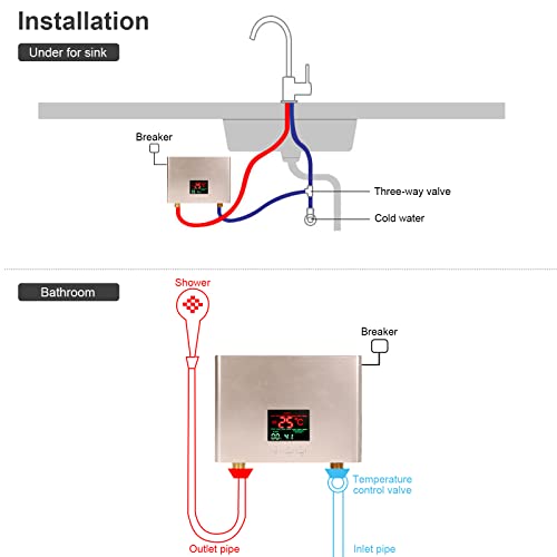 Instantaneous Water Heater 3000W 110V, Mini Electric Tankless, Variable Frequency Constant Temperature and Rapid Heating, with Remote Control, for Small Places, Such as Kitchen and Bathroom (Gold)