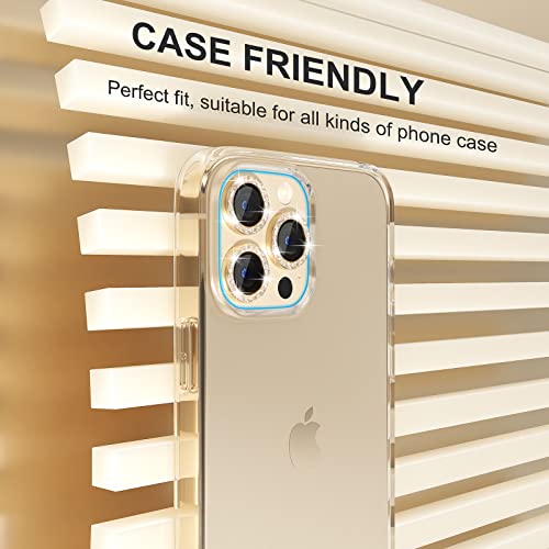 Choiche [3+1] for iPhone 13 Pro/iPhone 13 Pro Max Camera Lens Protector Bling, 9H Tempered Glass Camera Cover Screen Protector Metal Ring Decoration Accessories (Glitter-Gold)