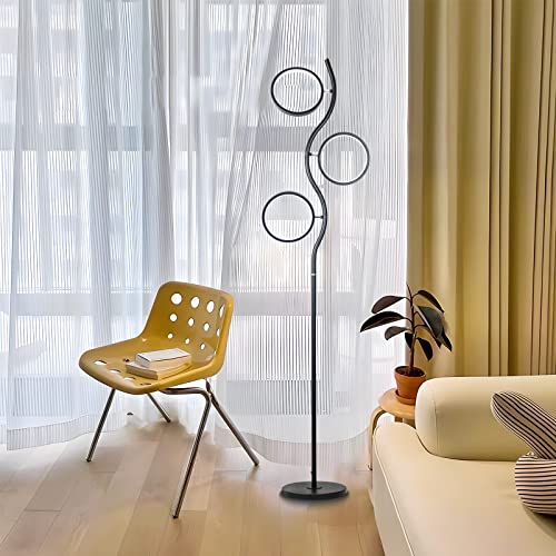 LED Tree floor lamps Circle Lamp 3000LM Super Bright Halo Lamp Adjustable Rotating Lights 3 Light Floor Lamp Corner Standing Lamps For Living Room Bedroom-ETL Listed Contemporary Uplight Spider Black