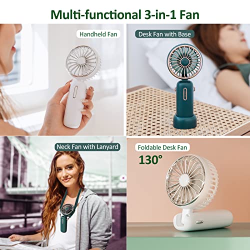 Faminnova Portable Fan - Neck Fan & Desk Fan & Hand Fan 3-in-1, 2000mAh Rechargeable Battery Operated Fan with Aromatherapy Tablet, Rotating Personal Fan with 3 Speeds for Outdoors and Indoors - Green