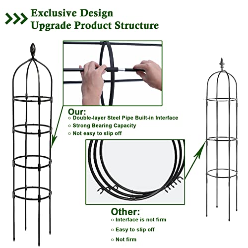 WellSign Obelisk Trellis for Climbing Plants Outdoor 6ft, Garden Tower Trellis for Potted Plants Indoor with Twist Tie, Clips and Butterflies Rustproof Coated Metal Support for Vines Rose 2Pack