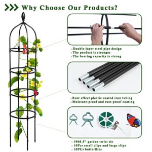 WellSign Obelisk Trellis for Climbing Plants Outdoor 6ft, Garden Tower Trellis for Potted Plants Indoor with Twist Tie, Clips and Butterflies Rustproof Coated Metal Support for Vines Rose 2Pack