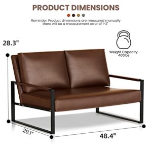 DLKGG Modern 45" Loveseat Sofa Couch, Faux Leather Small Loveseat Sofa with Ergonomic Cushion & Scratch Resistant Foot Mats, 2-Seater Loveseat Sofa for Living Room, Office, Reception Room(Brown)