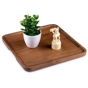 Insunen Walnut Serving Tray, Square Wood Coffee Table Tray for Food Eating, Wooden Ottoman Trays for Decor(11.8x11.8x0.7in)