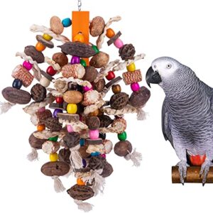 deloky large parrot bird chewing toys-natural nuts corn parrot tearing toy-wooden bird cage toy for african grey,macaws cokatoos,amazon parrots and other large birds