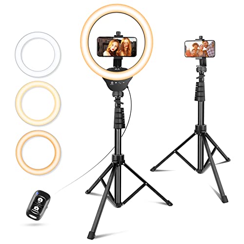 Aureday 10’’Selfie Ring Light with 62" Adjustable Tripod Stand & Phone Holder for Live Stream/Makeup, Dimmable LED Ringlight for Tiktok/YouTube/Zoom Meeting/Photography