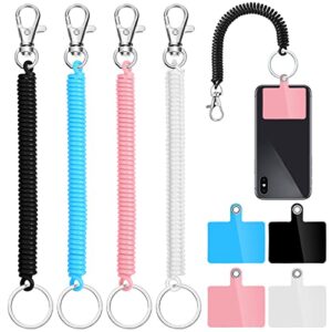 konohan 4 sets phone lanyard tether with patch phone tether phone strap for drop protection outdoor hiking cycling climbing (clear, blue, black, pink)