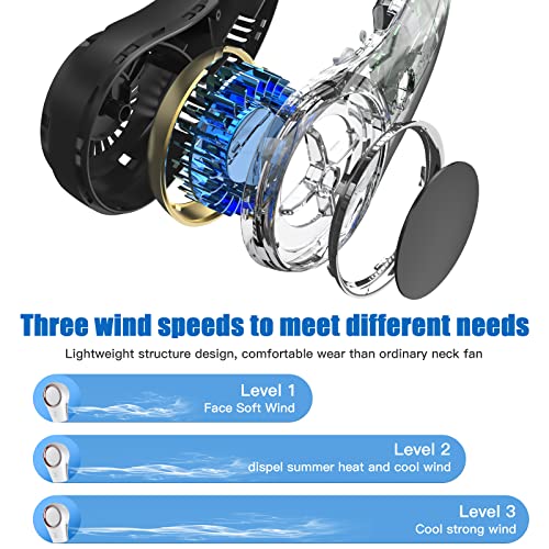 HOKC-N Neck Fan Portable Rechargeable, Personal Cooling Wearable Fan, Hands-Free Bladeless Fan, 78 Air Outlets, Low Noise, 3-speed Adjustable, Up to 12 Hours of Use