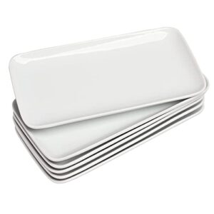 wishdeco ceramic rectangle plates set of 6, white serving platters, 9 inch small serving plates, porcelain party plates for appetizer, dessert, salad, sushi, snack, cake, microwave & dishwasher safe