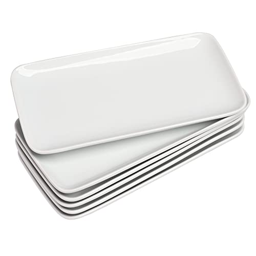 WishDeco Ceramic Rectangle Plates Set of 6, White Serving Platters, 9 Inch Small Serving Plates, Porcelain Party Plates for Appetizer, Dessert, Salad, Sushi, Snack, Cake, Microwave & Dishwasher Safe